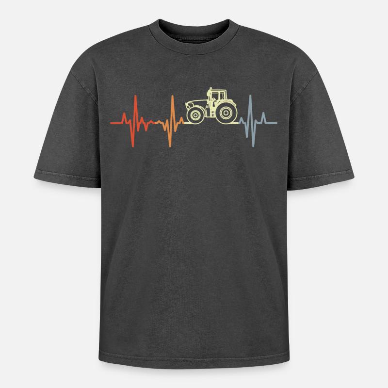 Retro Traktor EKG - Oversized Unisex Premium Acid-Washed T-Shirt - Schwarz Acid Wash