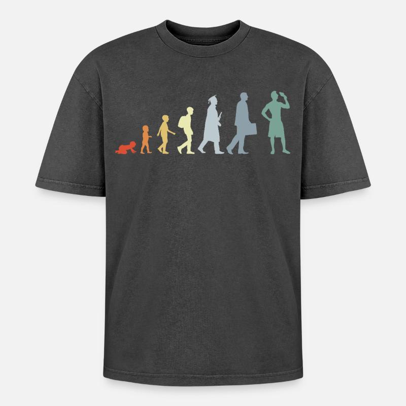 Evolution Eiscreme Liebhaber - Oversized Unisex Premium Acid-Washed T-Shirt - Schwarz Acid Wash