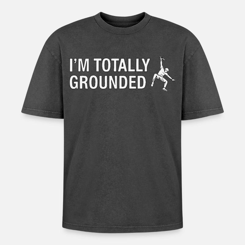 Totally Grounded Klettern - Oversized Unisex Premium Acid-Washed T-Shirt - Schwarz Acid Wash