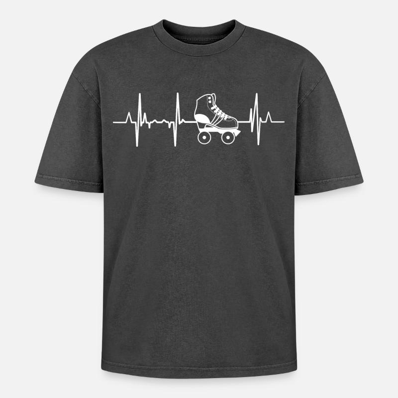 Rollerskates Herzschlag - Oversized Unisex Premium Acid-Washed T-Shirt - Schwarz Acid Wash
