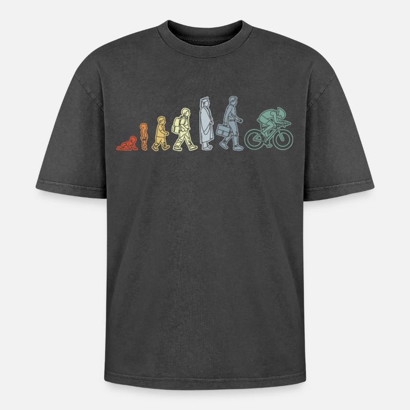 Cyclist Evolution - Oversized Unisex Premium Acid-Washed T-Shirt - acid washed black