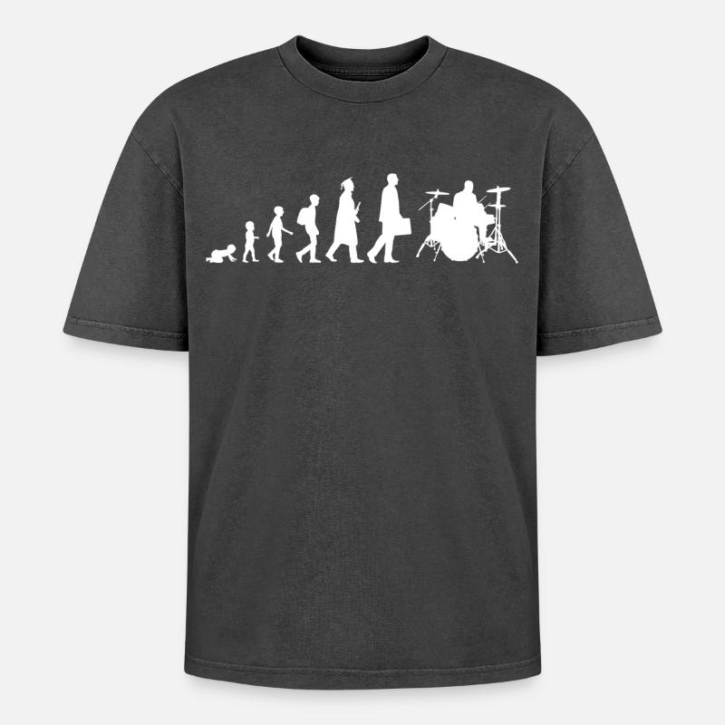 Schlagzeuger Evolution - Oversized Unisex Premium Acid-Washed T-Shirt - Schwarz Acid Wash