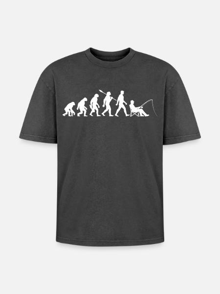 Evolution - Angler, Fishing Gift - Oversized Unisex Premium Acid-Washed T-Shirt - acid washed black