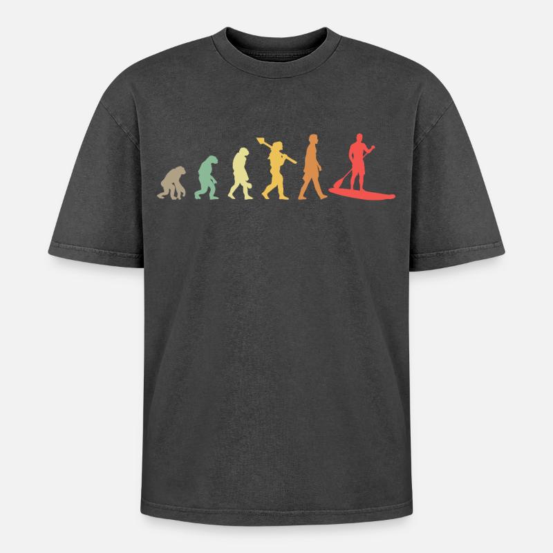 Kayak Evolution Kajak Entwicklung Retro - Oversized Unisex Premium Acid-Washed T-Shirt - Schwarz Acid Wash