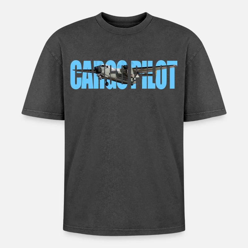 Cargo pilot C-2A - Oversized Unisex Premium Acid-Washed T-Shirt - Schwarz Acid Wash