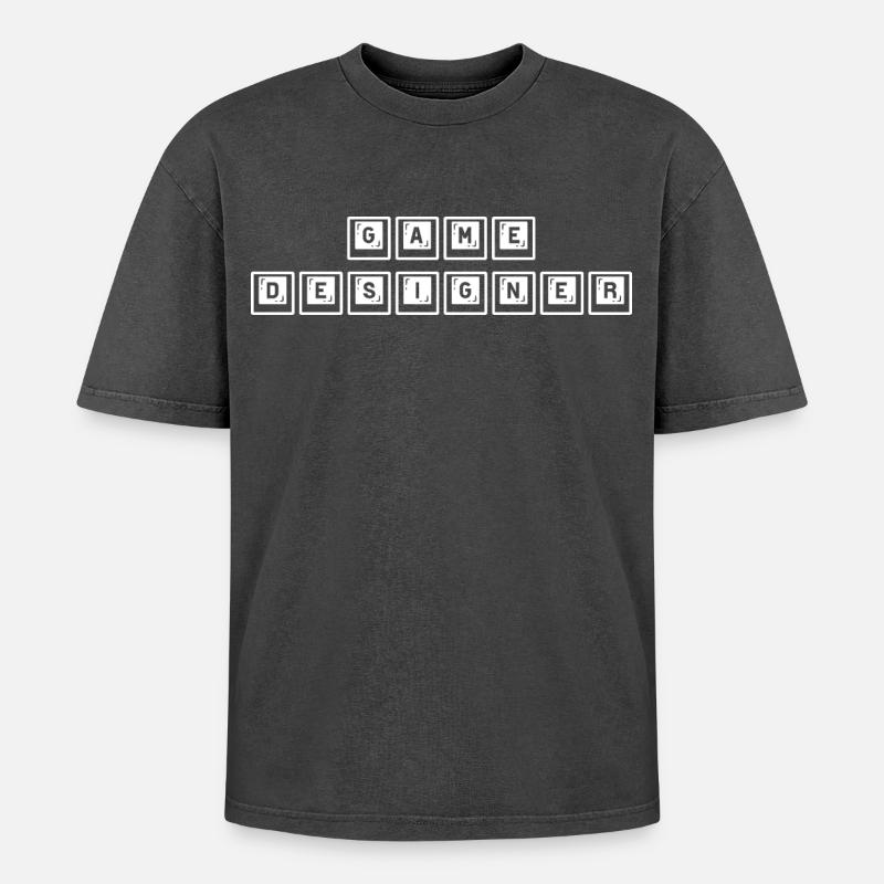 Game Design Keyboard - Oversized Unisex Premium Acid-Washed T-Shirt - acid washed black