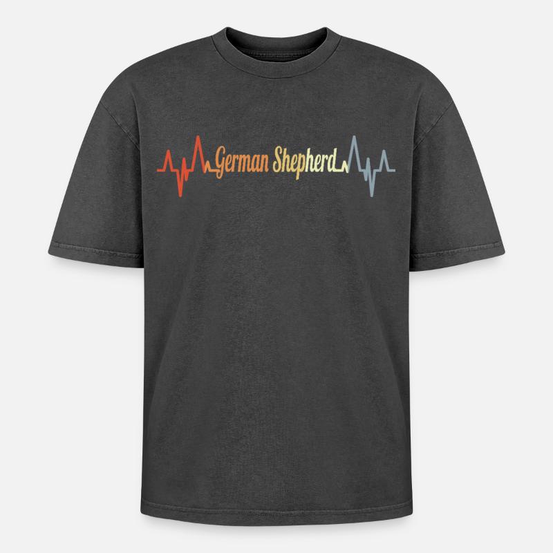 German Shepherd Pulse Beat - Oversized Unisex Premium Acid-Washed T-Shirt - acid washed black