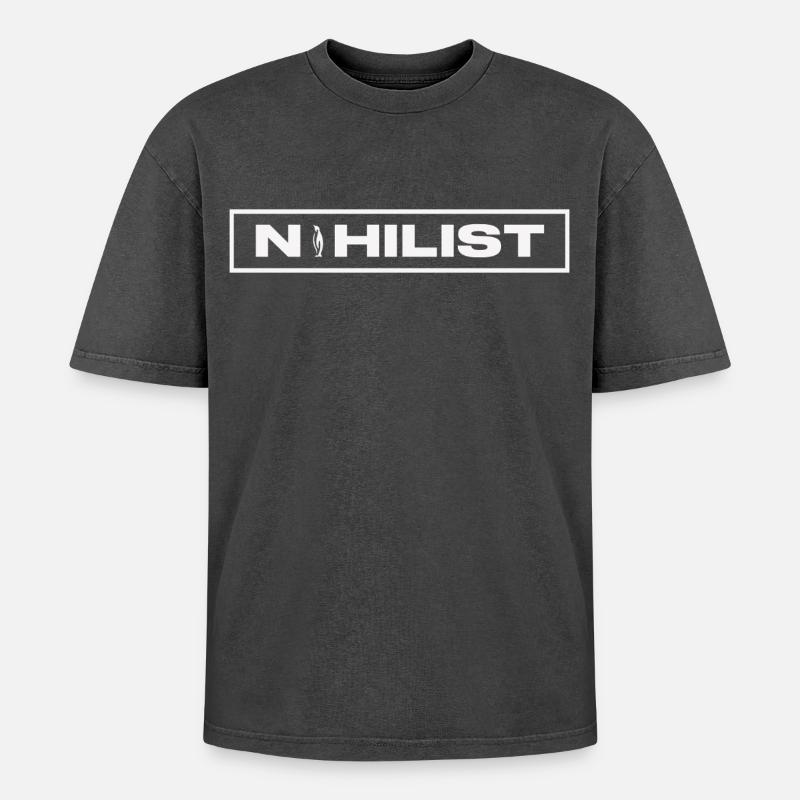 NIHILIST_PENGUIN_LIGHT - Oversized Unisex Premium Acid-Washed T-Shirt - Schwarz Acid Wash