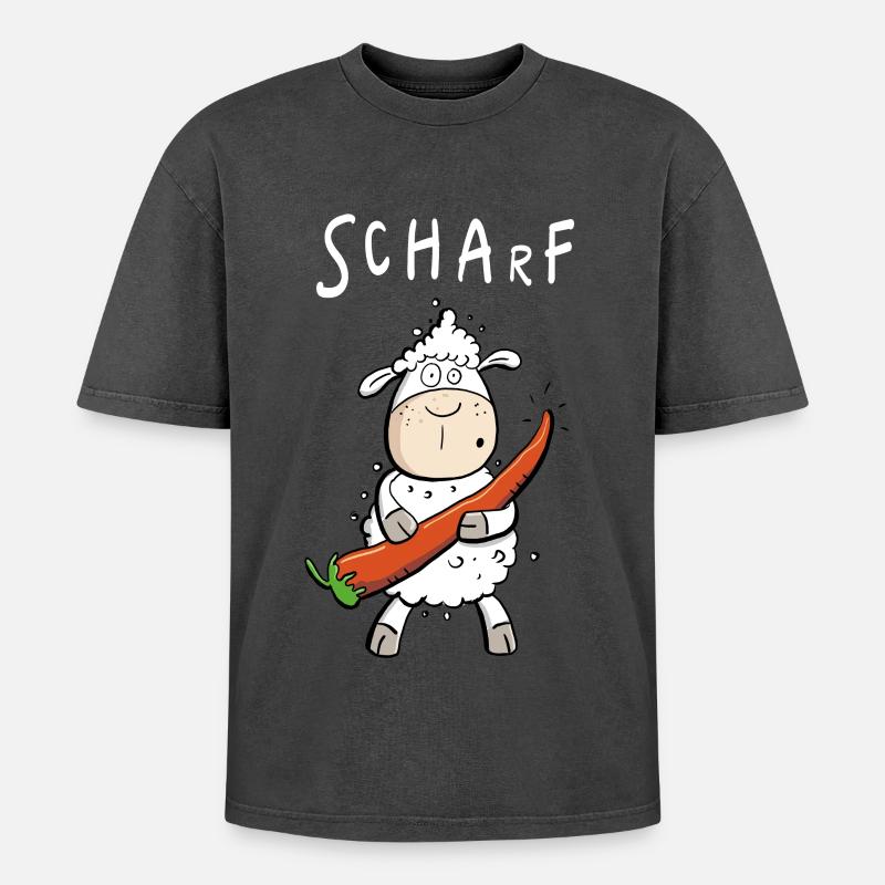 Pepperoni Sheep I Sharp comic pun - Oversized Unisex Premium Acid-Washed T-Shirt - acid washed black