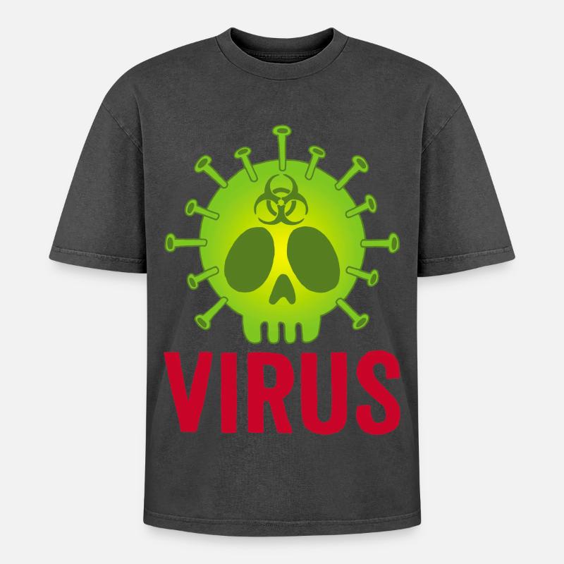 Todeskopf Virus - Oversized Unisex Premium Acid-Washed T-Shirt - Schwarz Acid Wash