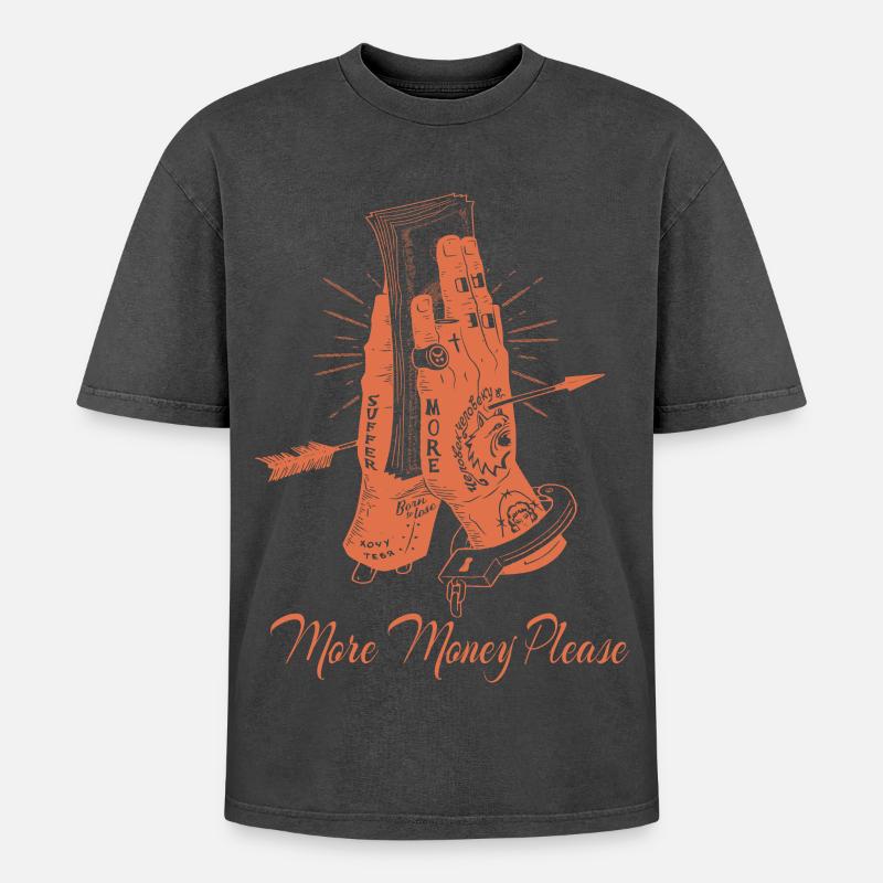 Plus d'argent s'il vous plaît - T-shirt Premium unisexe oversize acid-washed - noir délavé acide