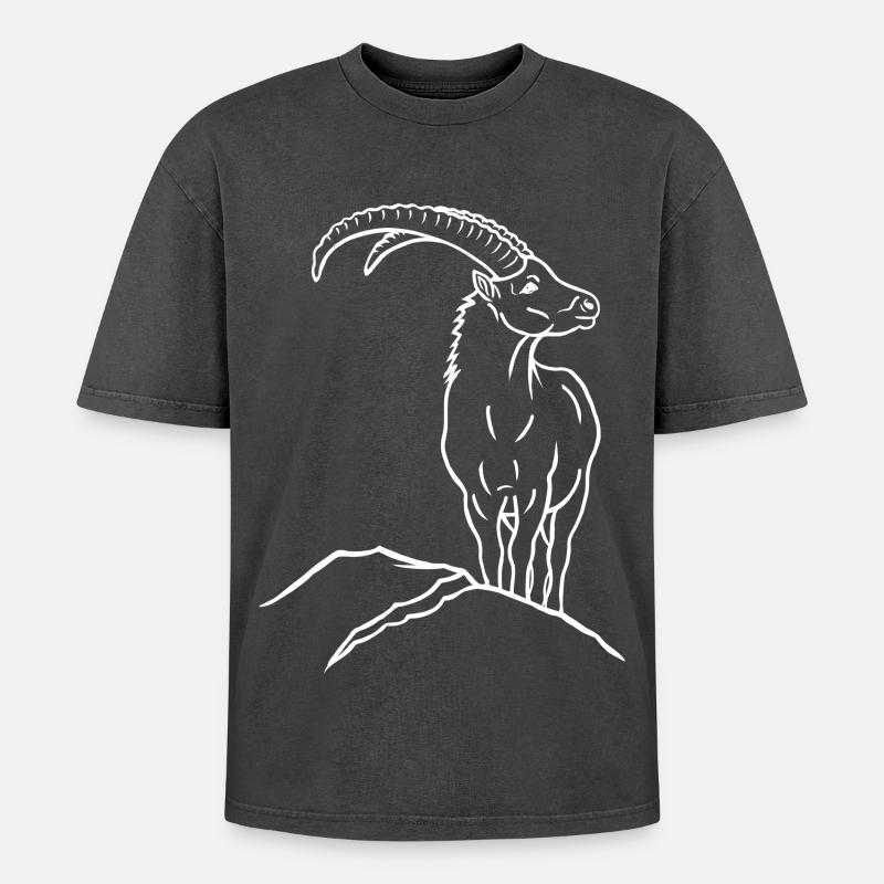 Steinbock - Oversized Unisex Premium Acid-Washed T-Shirt - Schwarz Acid Wash