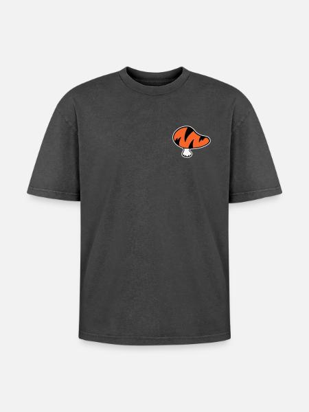 Tigerpilz Logo STICK-Variante - Oversized Unisex Premium Acid-Washed T-Shirt - Schwarz Acid Wash