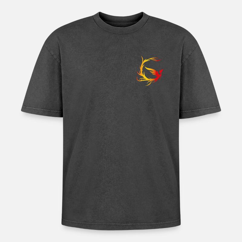 Firebird Circle with Gradient - Oversized Unisex Premium Acid-Washed T-Shirt - acid washed black
