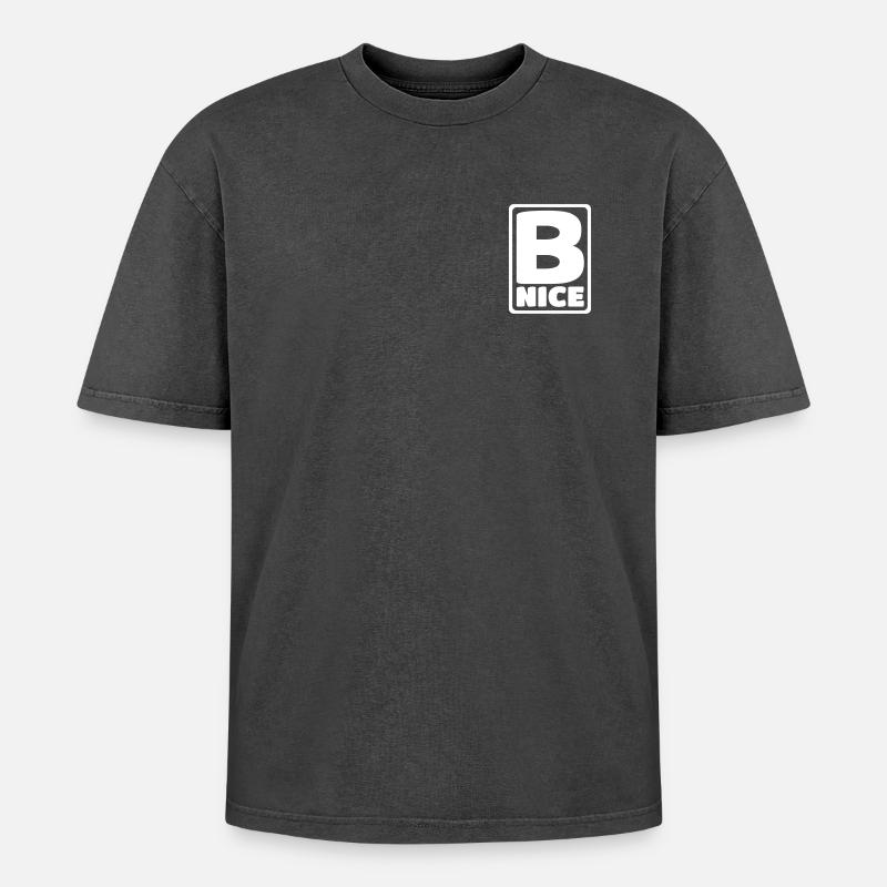 B NICE - Oversized Unisex Premium Acid-Washed T-Shirt - Schwarz Acid Wash