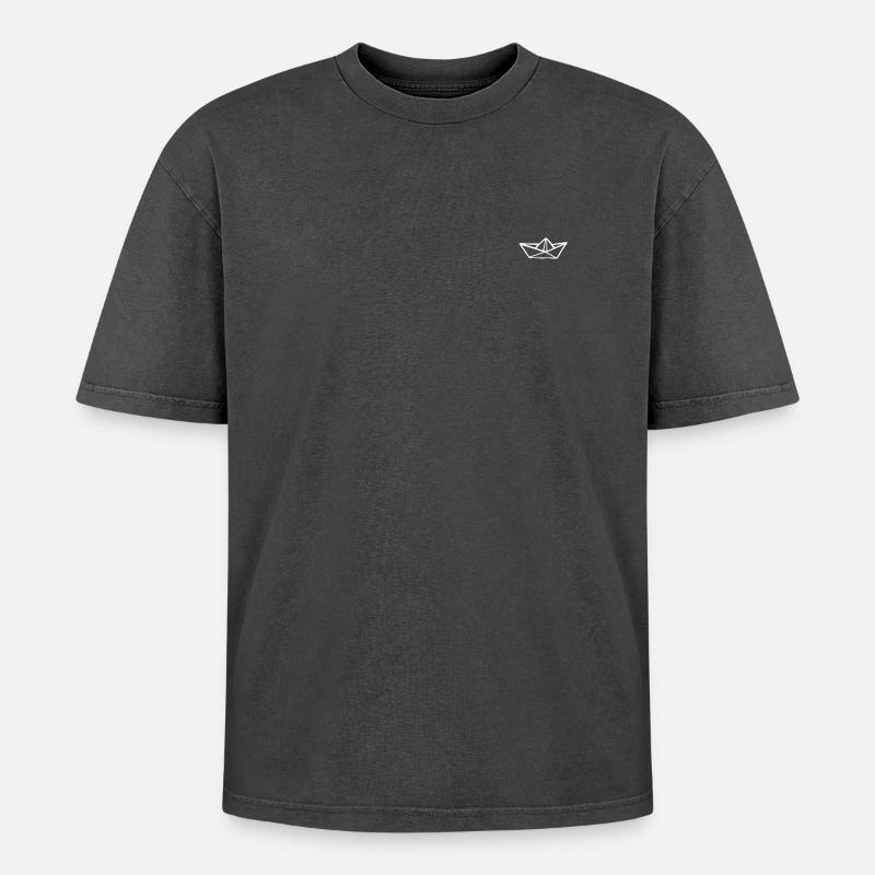 Weißes Boot, Schiffchen, Geschnkidee - Oversized Unisex Premium Acid-Washed T-Shirt - Schwarz Acid Wash