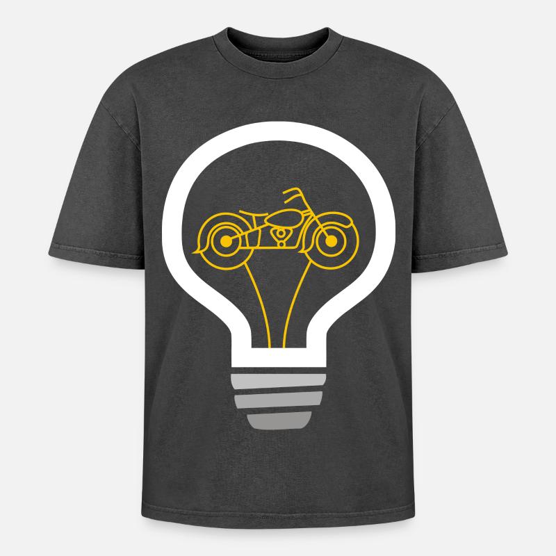 Motorcycle inside bulb - Oversized Unisex Premium Acid-Washed T-Shirt - acid washed black
