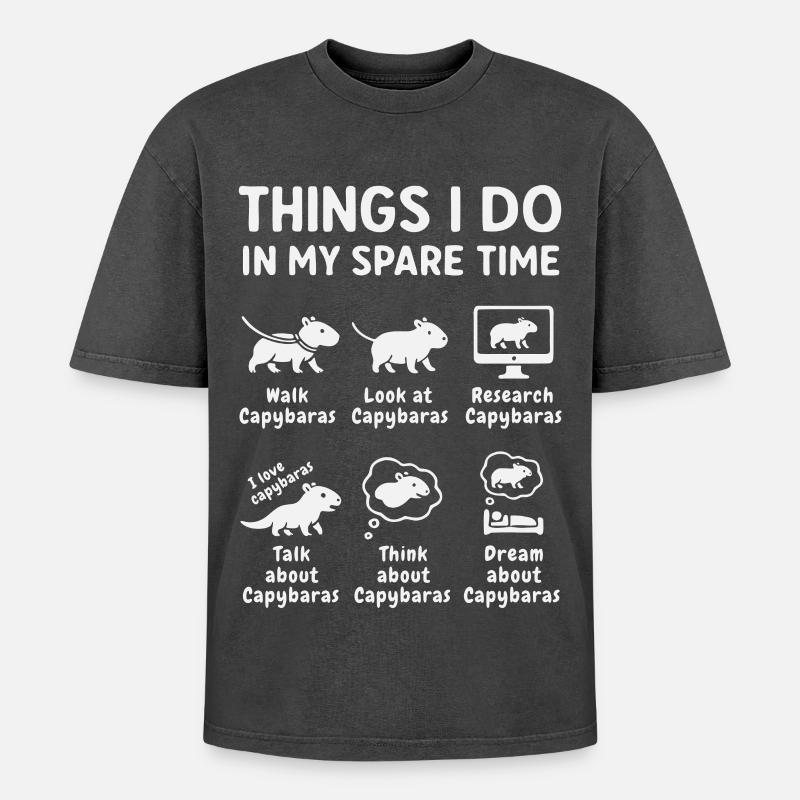 Lustiger Capybara Spruch Freizeit Hobby - Oversized Unisex Premium Acid-Washed T-Shirt - Schwarz Acid Wash