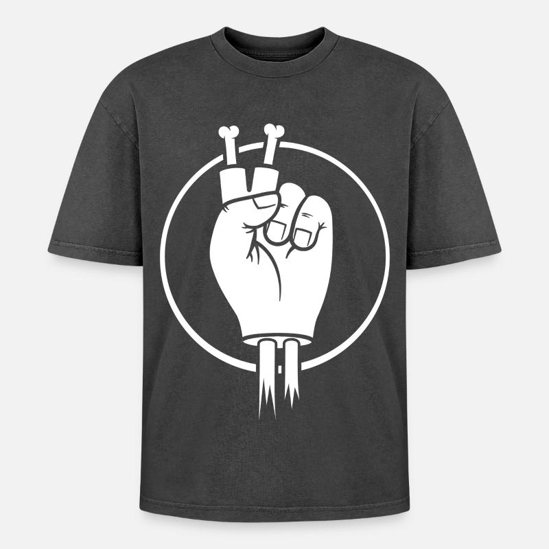Siegeszeichenhand mit Knochenfingern - Oversized Unisex Premium Acid-Washed T-Shirt - Schwarz Acid Wash