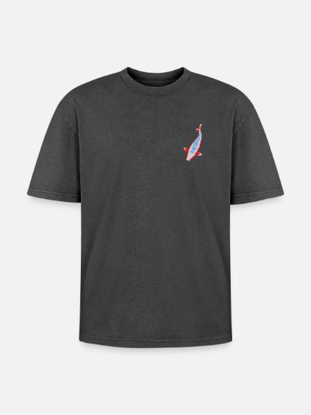 Koi - Nishikigoi - Oversized Unisex Premium Acid-Washed T-Shirt - acid washed black