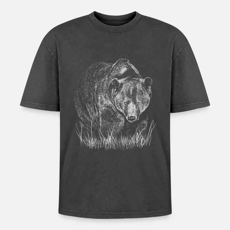 Bär - Oversized Unisex Premium Acid-Washed T-Shirt - Schwarz Acid Wash