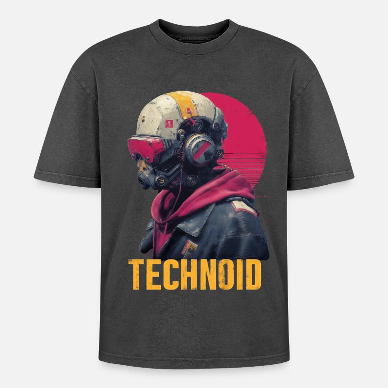 Technoid Neon Helm - Oversized Unisex Premium Acid-Washed T-Shirt - Schwarz Acid Wash