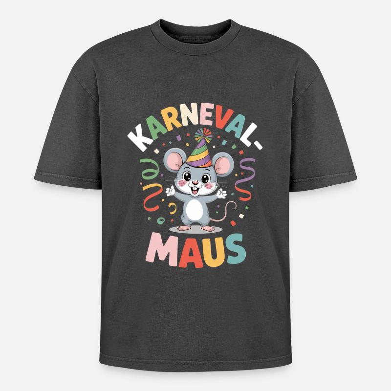 Karnevalsmaus Karneval Köln Kölner Karnevals Maus - Oversized Unisex Premium Acid-Washed T-Shirt - Schwarz Acid Wash