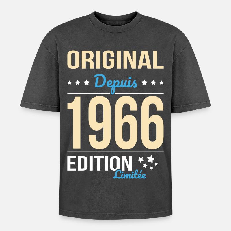 Original seit 1966 – 60-jähriges Jubiläum - Oversized Unisex Premium Acid-Washed T-Shirt - Schwarz Acid Wash