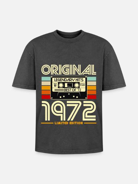 Original 1972 Retro Cassette - Oversized Unisex Premium Acid-Washed T-Shirt - acid washed black