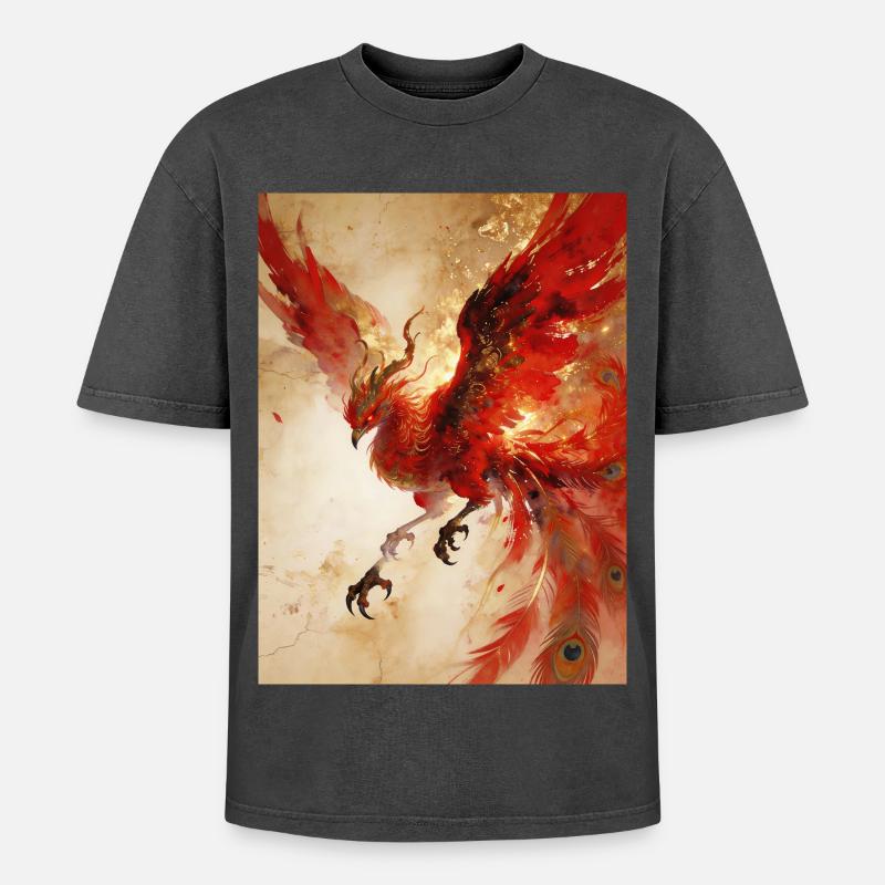 L'Envol du Phénix : Éclat Céleste - T-shirt Premium unisexe oversize acid-washed - noir délavé acide