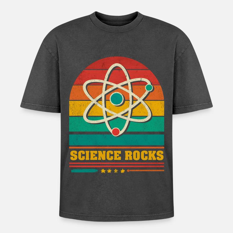Wissenschaft im Regenbogen-Atom - Oversized Unisex Premium Acid-Washed T-Shirt - Schwarz Acid Wash