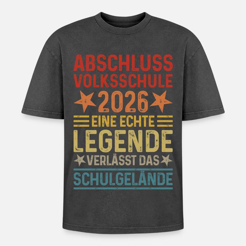 Abschuss 2026 Volksschule  - Oversized Unisex Premium Acid-Washed T-Shirt - Schwarz Acid Wash