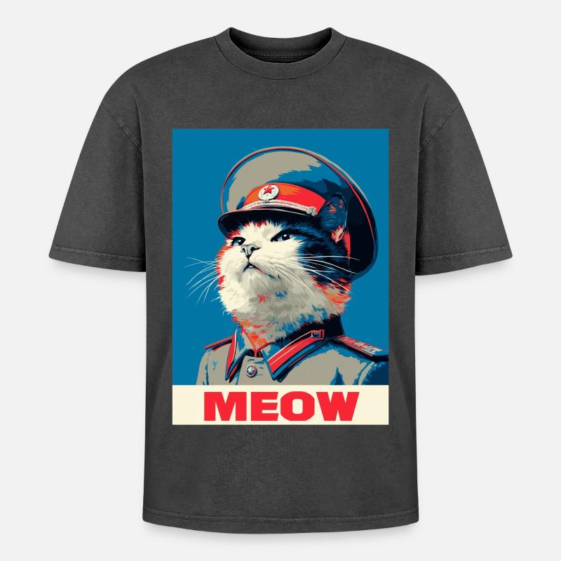 Chat Pop Art - T-shirt Premium unisexe oversize acid-washed - noir délavé acide