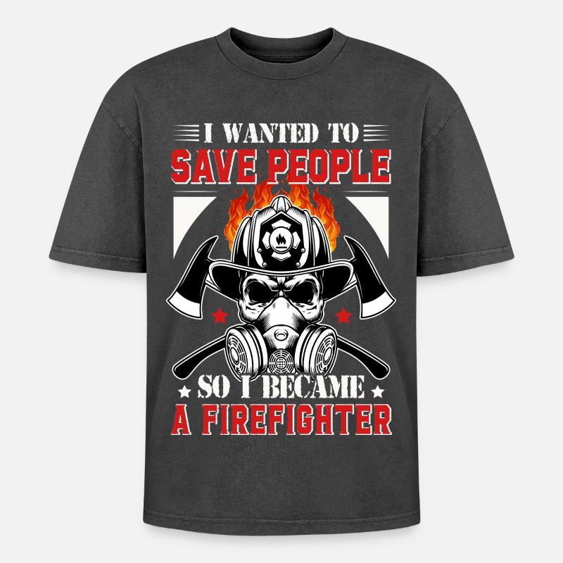 Fire brigade - Oversized Unisex Premium Acid-Washed T-Shirt - acid washed black