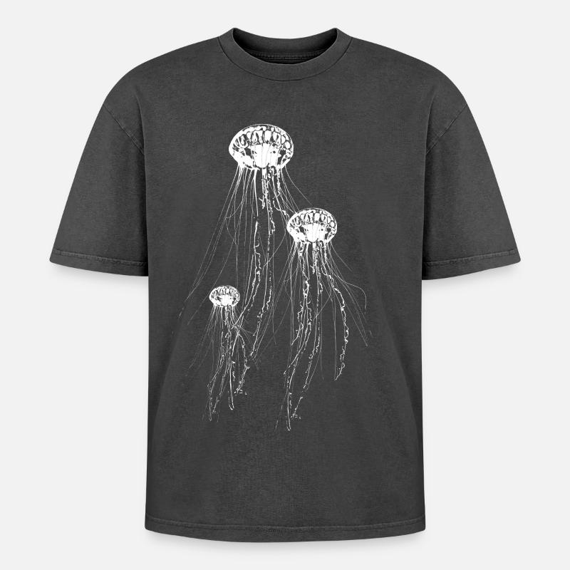 Qualle - Oversized Unisex Premium Acid-Washed T-Shirt - Schwarz Acid Wash