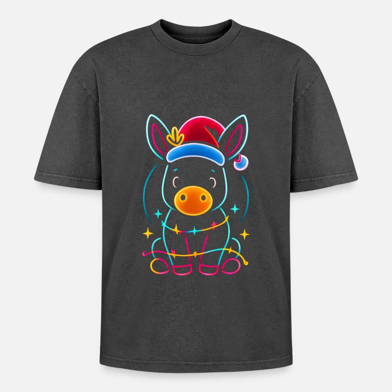 Esel Elfe Weihnachten Lustig Geschenk - Oversized Unisex Premium Acid-Washed T-Shirt - Schwarz Acid Wash