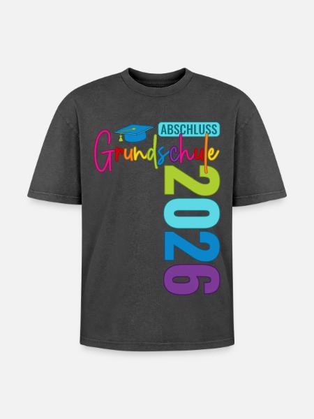 Grundschule Abschluss 2026 - Oversized Unisex Premium Acid-Washed T-Shirt - Schwarz Acid Wash