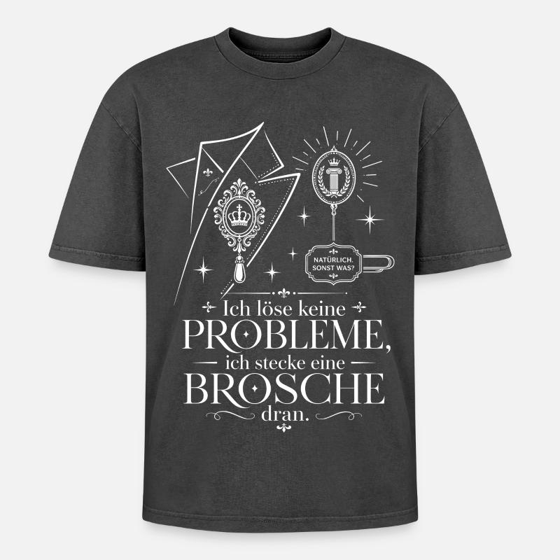 Ich stecke eine Brosche dran - Oversized Unisex Premium Acid-Washed T-Shirt - Schwarz Acid Wash