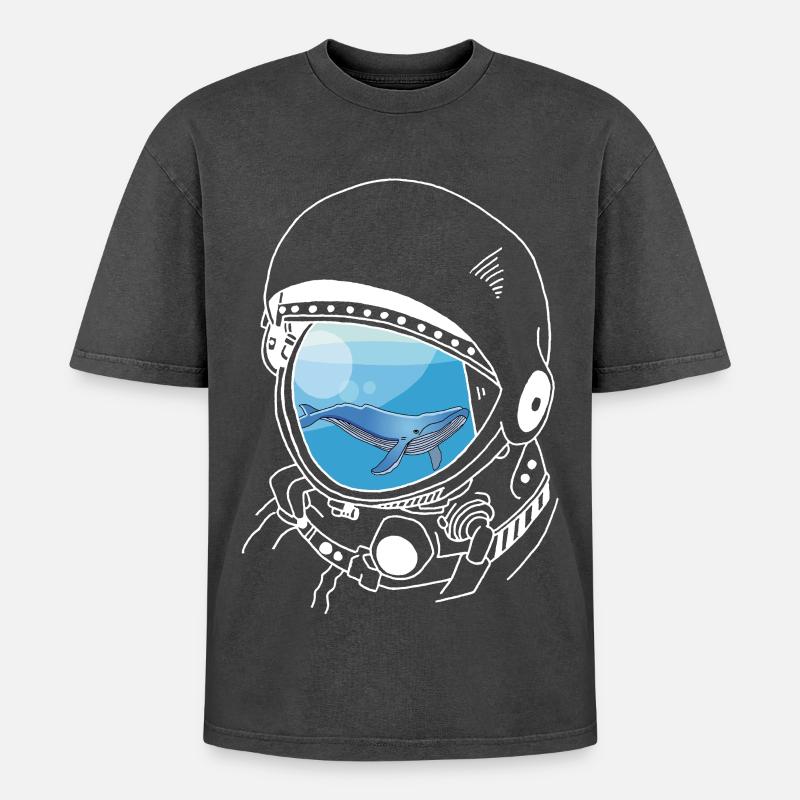 Ein Wal in den Sternen (weiß) - Oversized Unisex Premium Acid-Washed T-Shirt - Schwarz Acid Wash