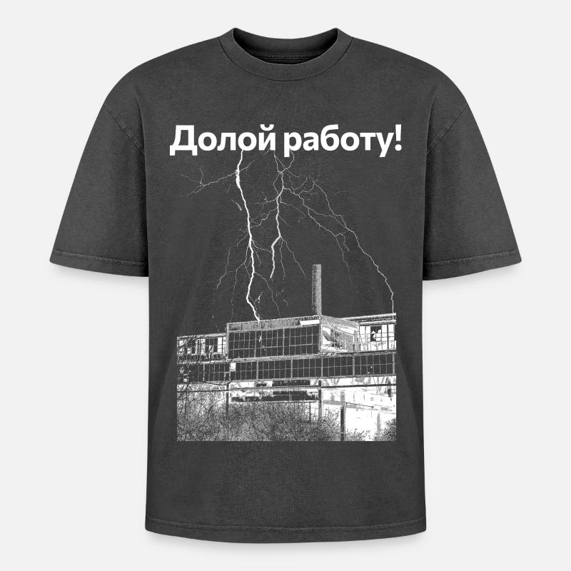Down with the work! - Oversized Unisex Premium Acid-Washed T-Shirt - acid washed black