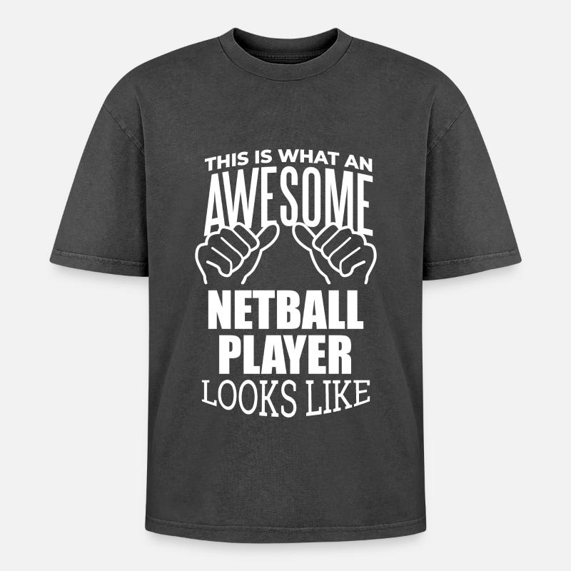 Netball - Oversized Unisex Premium Acid-Washed T-Shirt - acid washed black