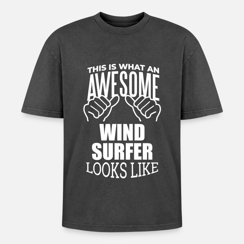 Windsurfing - Oversized Unisex Premium Acid-Washed T-Shirt - acid washed black
