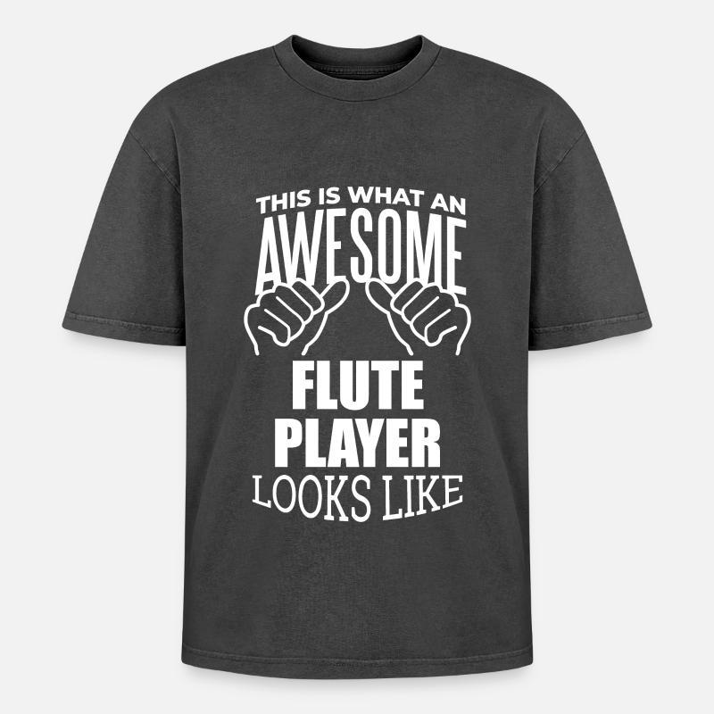 Flöte - Oversized Unisex Premium Acid-Washed T-Shirt - Schwarz Acid Wash