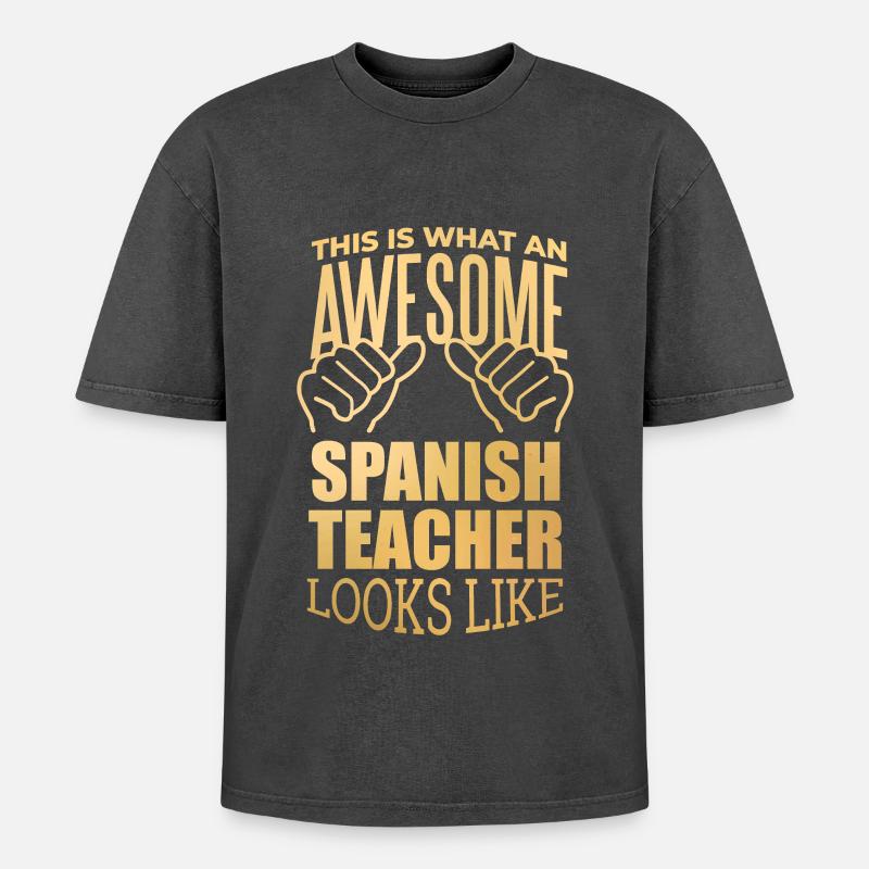 Spanish - Oversized Unisex Premium Acid-Washed T-Shirt - acid washed black
