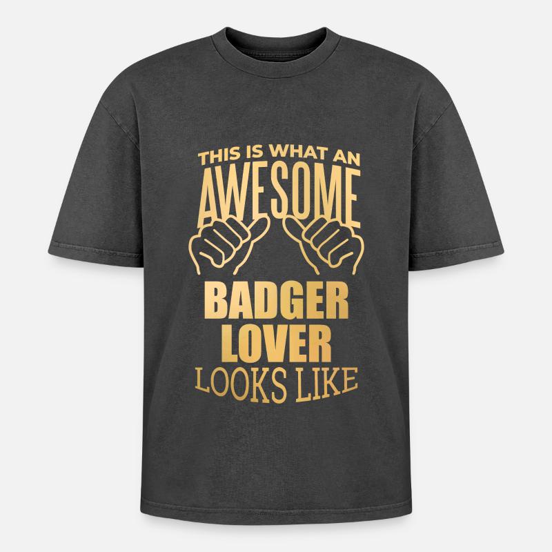 Badger - Oversized Unisex Premium Acid-Washed T-Shirt - acid washed black