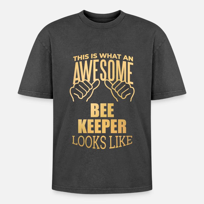 Beekeeper - Oversized Unisex Premium Acid-Washed T-Shirt - acid washed black