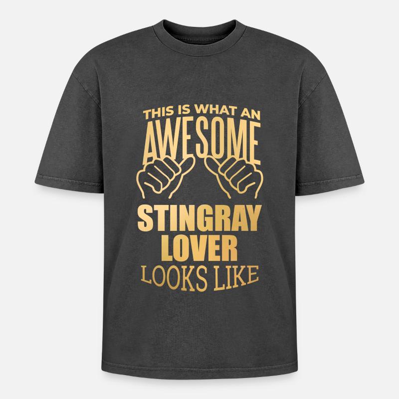 Stingray - Oversized Unisex Premium Acid-Washed T-Shirt - acid washed black