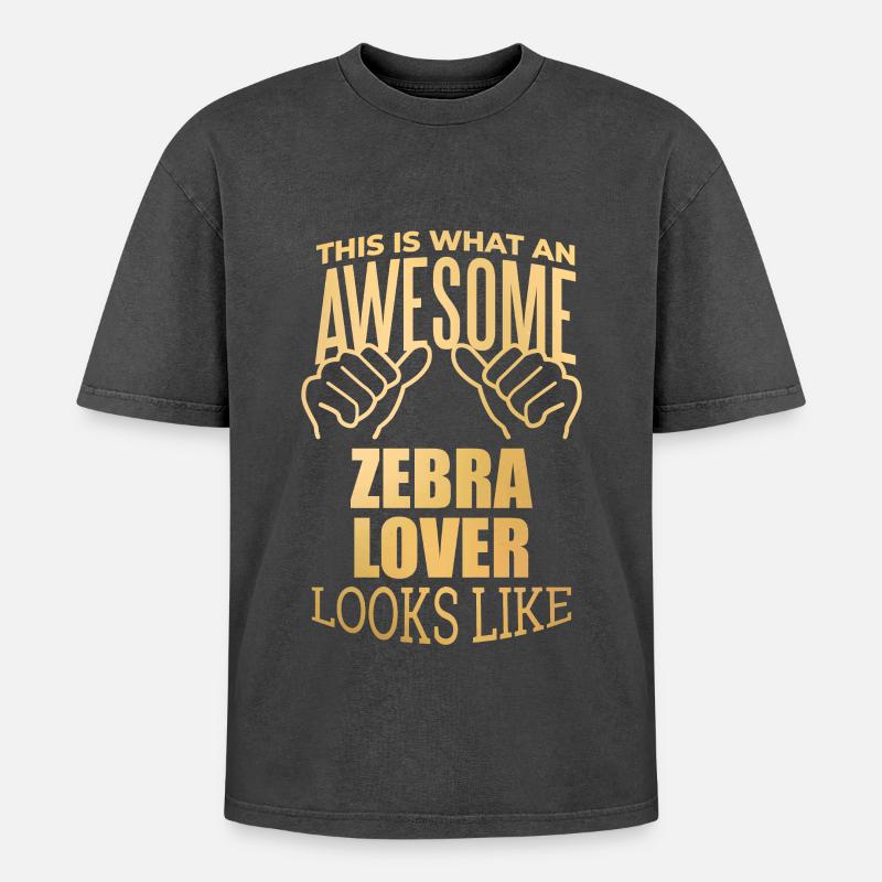 Zebra - Oversized Unisex Premium Acid-Washed T-Shirt - Schwarz Acid Wash
