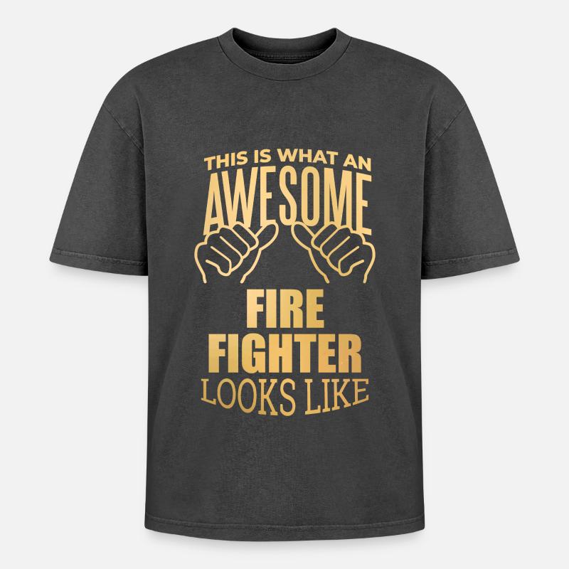 Firefighter - Oversized Unisex Premium Acid-Washed T-Shirt - acid washed black