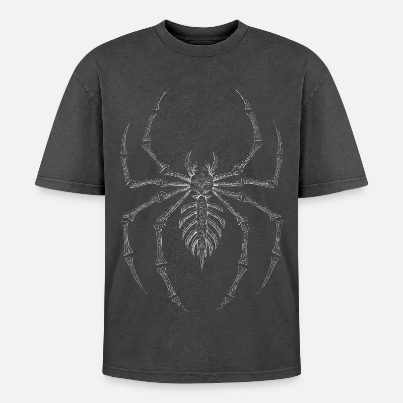 Gothic Skeleton Spider 90's - Oversized Unisex Premium Acid-Washed T-Shirt - acid washed black